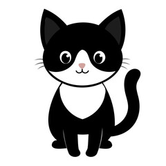 Cute cat black silhouette Vector illustration, cartoon style, suitable for Halloween design, Halloween Silhouette Black cat