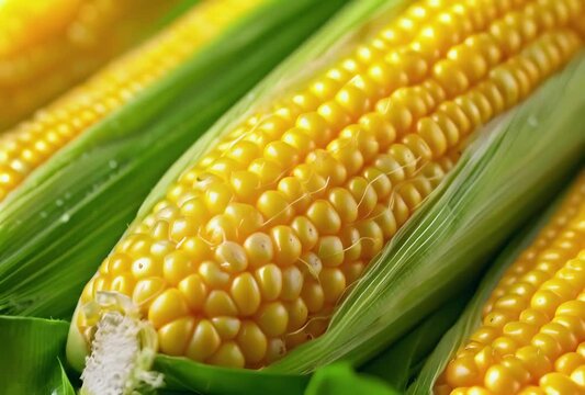 Detailed view of single corn on the cob showcasing kernels and husk.
