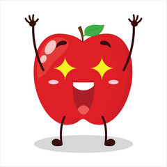 cute excited expression of red apple cartoon character