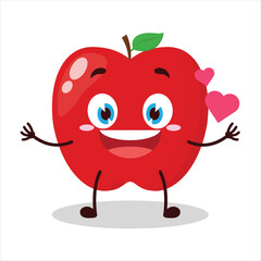 cute fall in love expression of red apple cartoon character