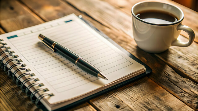 Flat Glossy Pen and Notepad Illustration with Marketing Goals and Timelines for Strategic Planning Themes