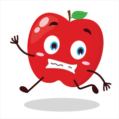 cute terrified running expression of red apple cartoon character