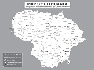 European Country Geography Political map. Political map of country with capital, province or state capital, major cities and town.