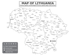 Fototapeta premium European Country Geography Political map. Political map of country with capital, province or state capital, major cities and town.
