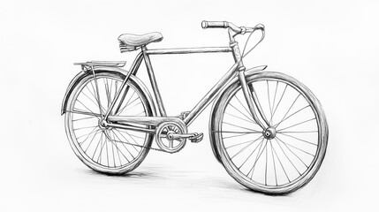 Pencil sketch of a bicycle, capturing its simple yet functional design with detailed elements such as the wheels, frame, handlebars, and pedals