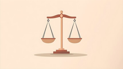 A flat design illustration of the scales of justice, perfectly balanced with equal weights on both sides, symbolizing fairness and equality, isolated on a simple background. 