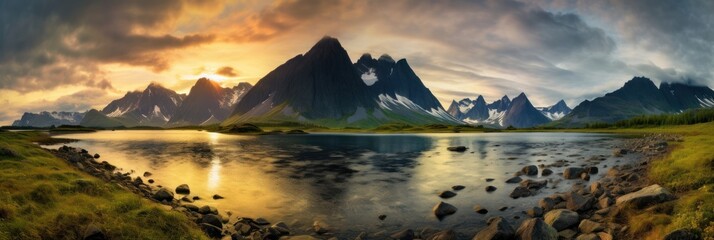 Obraz premium Lake and hoven mountain landscape panoramic outdoors.