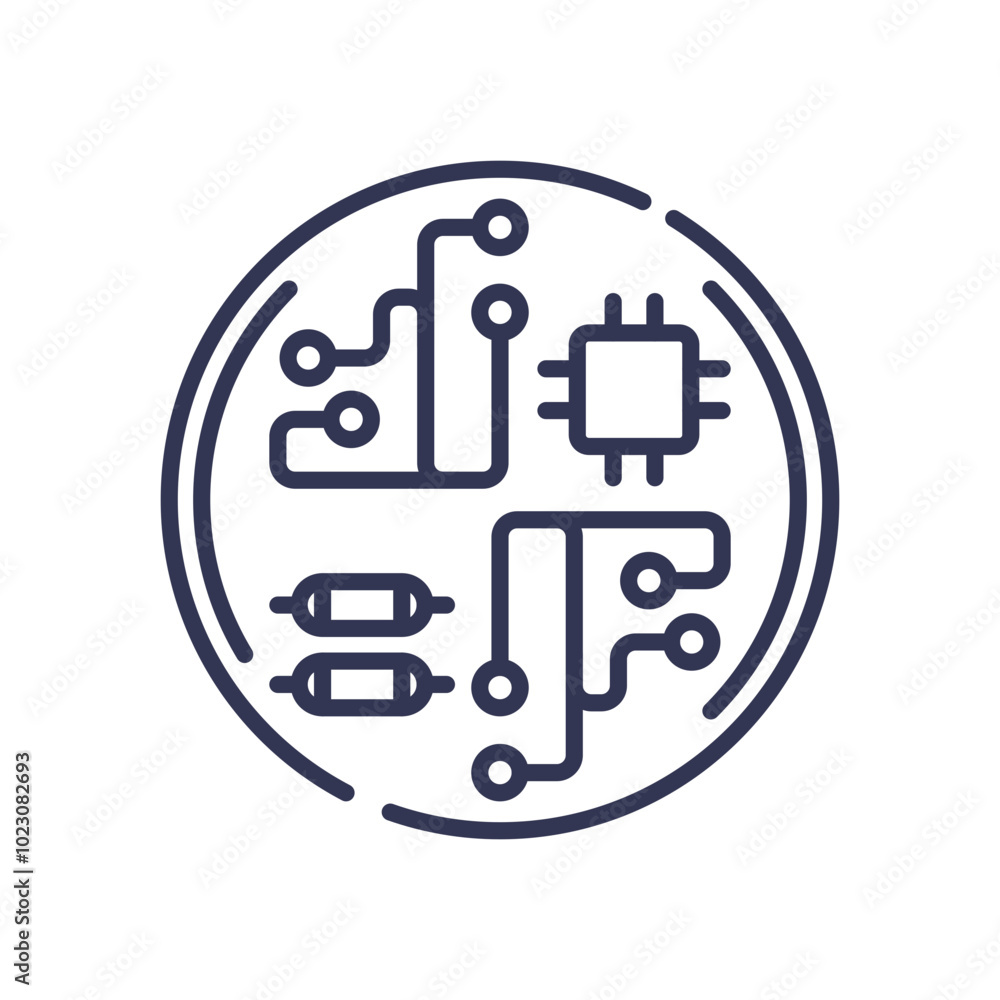 Aufkleber abstract circuit board design with microchip and resistors, symbolizing technology and electronics.