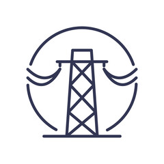 Line art of a power transmission tower symbolizing electricity supply.