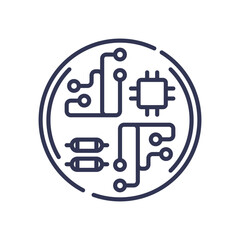 Abstract circuit board design with microchip and resistors, symbolizing technology and electronics.