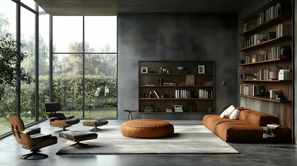 Modern living room with minimalist design and natural light.