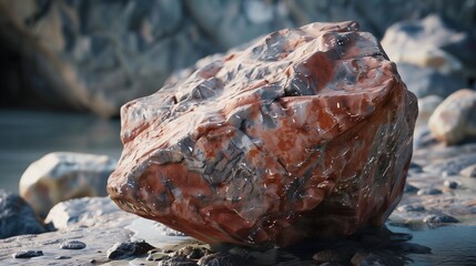 Red stone igneous rock type with metal mineral composition of rocks