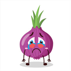 cute cry expression of red onion cartoon character
