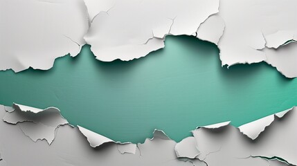 Torn paper cut green jagged side solid background