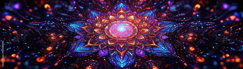 Poster a mesmerizing abstract fractal design featuring vibrant colors and intricate patterns that evoke a s