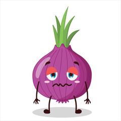cute grumpy expression of red onion cartoon character