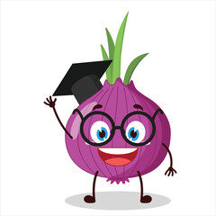 cute graduation college student expression of red onion cartoon character