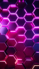 Metallic hexagons with bright neon lighting background for invitation or card screensaver