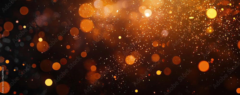 Poster A stunning display of orange and gold sparkles shimmering against a dark background, ideal for creating a magical atmosphere.