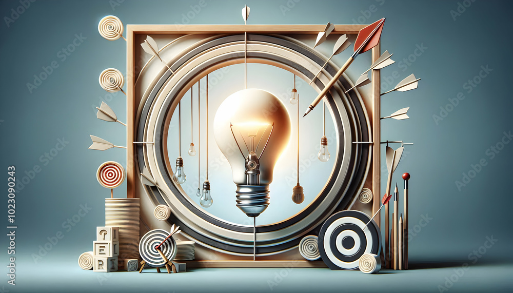 Aufkleber border frame featuring light bulb and target symbolizing vision - ideal copy space for management le