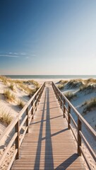 Obraz premium Scenic beach boardwalk with dunes and ocean views background for invitation or card screensaver