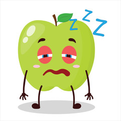 cute sleepy expression of green apple cartoon character