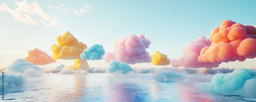 Aufkleber a serene landscape featuring colorful clouds reflecting on calm water, creating a dreamy and peacefu