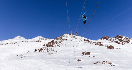 Ski lift in Ski Resort high in the mountains