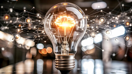 Glowing Abstract Light Bulb with Flowing Marketing Ideas: Vibrant Streams Illustrating Creative Strategy Development | Captivating Photo Stock Concept