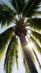 Fototapeta premium Sunlight filtering through palm tree leaves background for invitation or card screensaver
