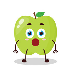 cute shocked expression of green apple cartoon character