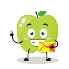 cute happy expression of green apple cartoon bring envelope letter cartoon character