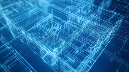 A high-tech scene where AI is processing architectural plans, suggesting intelligent design solutions and optimizations, set against a backdrop of modern digital tools and blueprint displays 