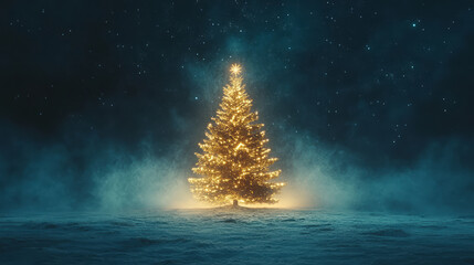 Fantastic winter landscape with christmas tree and copy space