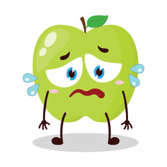 cute depressed expression of green apple cartoon character