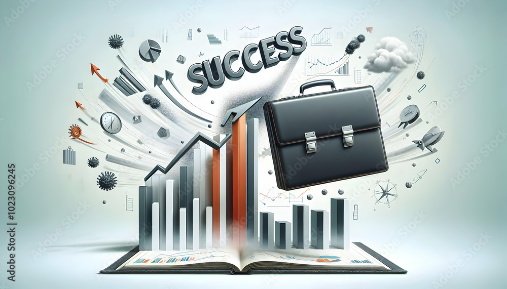 Aufkleber flying briefcase and bar chart representing success - a vector design showcasing a briefcase and bar