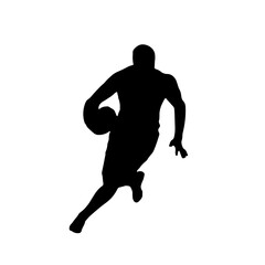 Silhouettes of rugby athletes on a white background