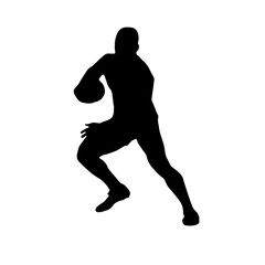 Silhouettes of rugby athletes on a white background