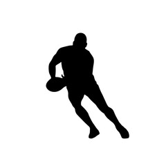 Silhouettes of rugby athletes on a white background