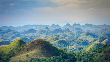 Clear Chocolate Hills panorama scenery after the rain