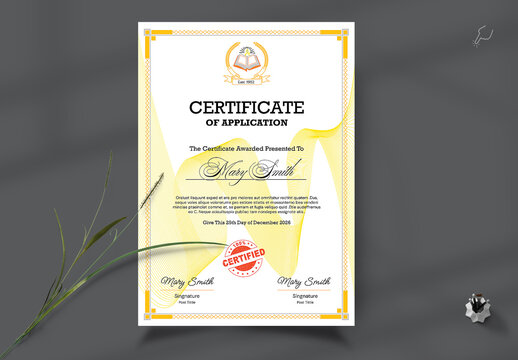 Elegant Certificate Layout With Yellow & Black Accents