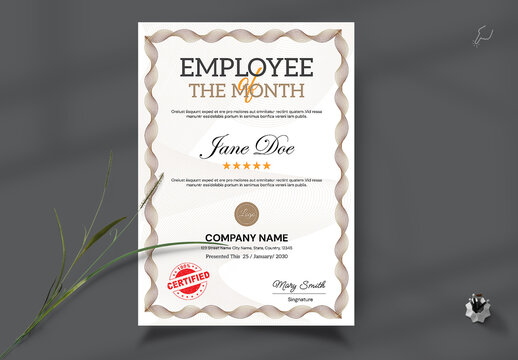 Employee of the month Certificate Template With Nice Boder
