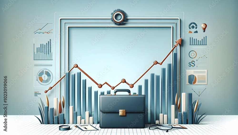 Poster border frame design featuring briefcase and rising bar chart for business success - professional tem
