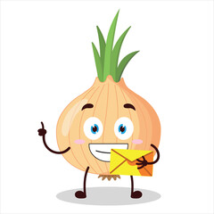 cute happy expression of onion cartoon bring envelope letter cartoon character