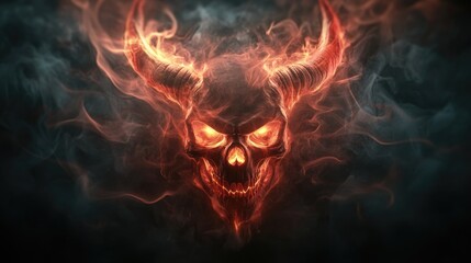 Fototapeta premium A stunning depiction of a fiery skull surrounded by smoke and flames, perfect for themes of horror, fantasy, and darkness.
