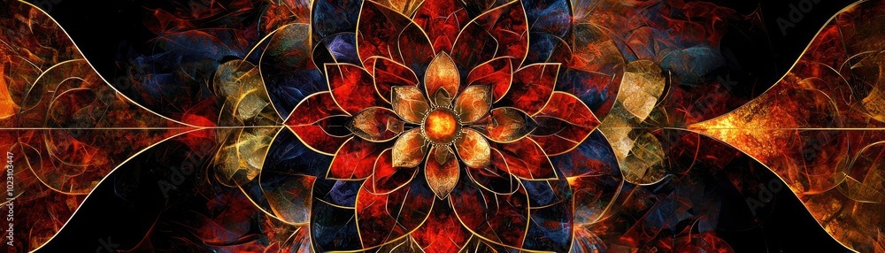 Aufkleber a vibrant abstract design featuring a symmetrical flower pattern in rich colors, perfect for artisti