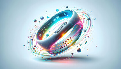 3D Holographic Fitness Band with Floating Activity Rings - Futuristic Design & Copy Space for Custom Branding