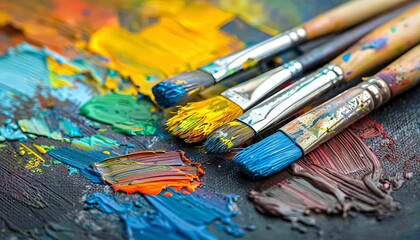 Obraz premium A creative artist s studio featuring brushes, paints, and incomplete artworks in progress