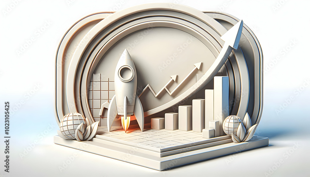 Poster 3d border frame icon featuring rocket and rising graph for business growth concept - ample copy spac