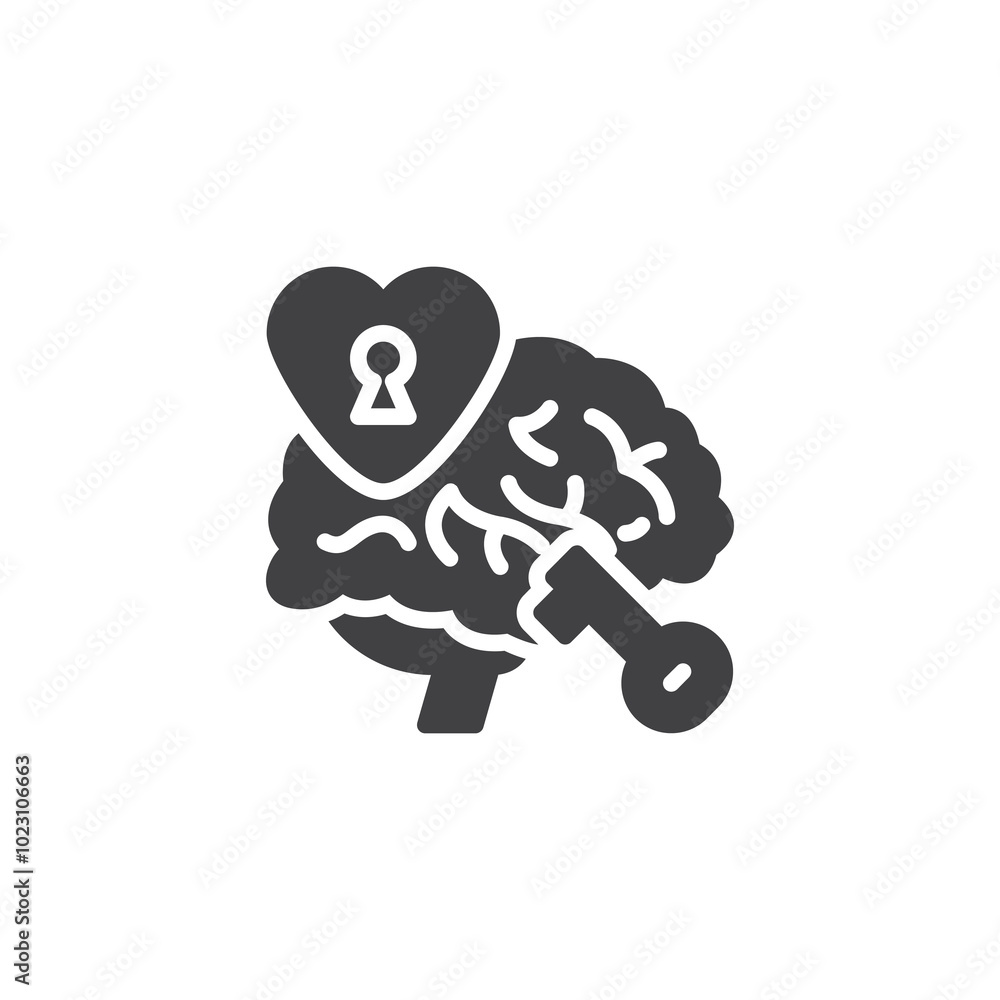 Poster brain heart with a lock and key vector icon